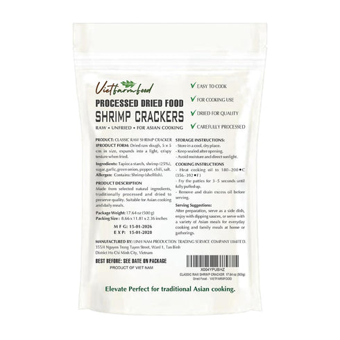 17.64 Oz (500g) CLASSIC RAW SHRIMP CRACKERS VIETFARMFOOD - Traditional Crispy Prawn Crackers for Deep Frying