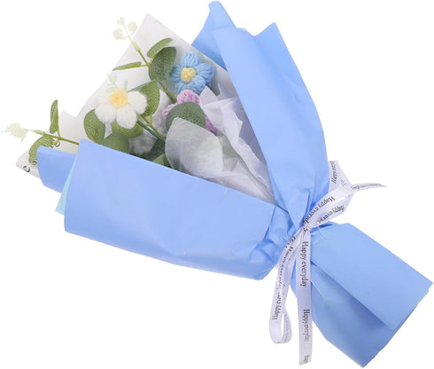 GARVALON Crochet Flower Bouquet Adorable Handmade Floral Arrangement Gradient Yarn for Home Office Event Decoration