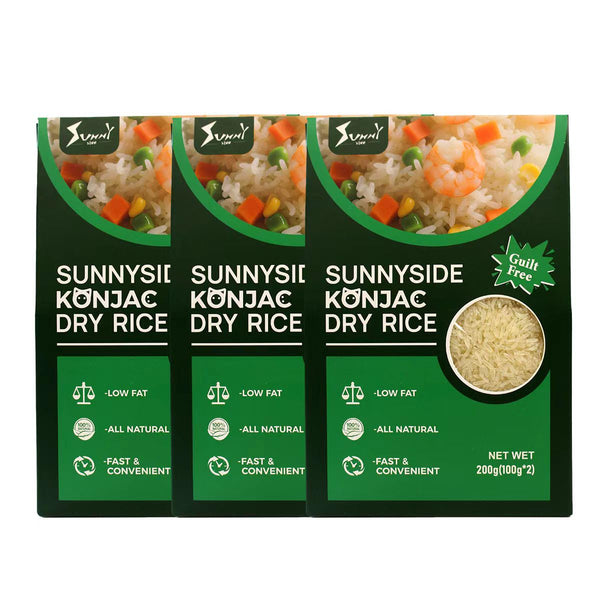 Sunnyside Dry Shirataki Konnyaku Rice 3 Pack Low Fat, Zero Sugar, Vegan,