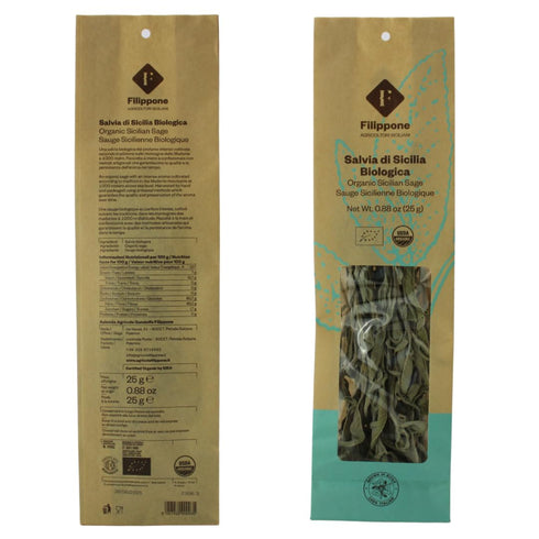 25 (0.88 oz) FILIPPONE - Organic Dried Sage, g Dried, Fragrant Italian Salvia Branch, Certified USDA Organic