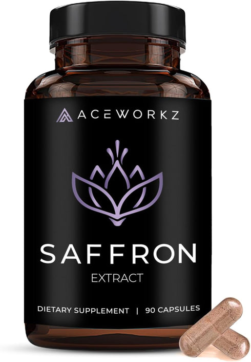 ACEWORKZ Saffron Supplement - 100% Pure Saffron Extract Capsules for Weight Management, 90 Capsules