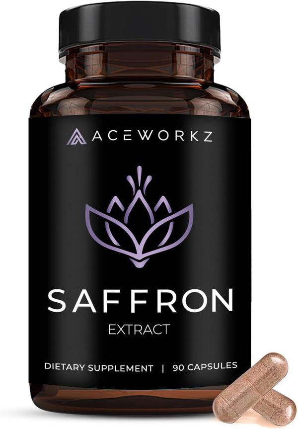 ACEWORKZ Saffron Supplement - 100% Pure Saffron Extract Capsules for Weight Management, 90 Capsules