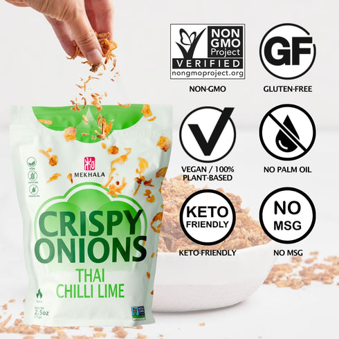 (3.52oz) (2.5oz) Mekhala Organic Gluten-Free Thai Green Curry Paste and Thai Chili Lime Crispy Onion Bundle
