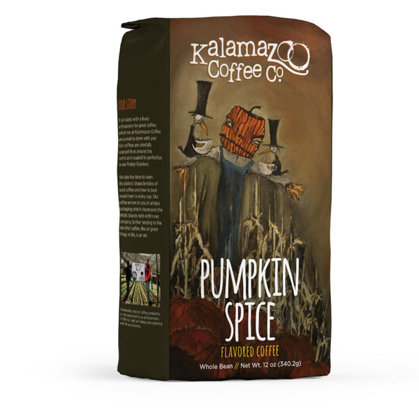 KALAMAZOO COFFEE COMPANY Pumpkin Spice Whole Bean Coffee, Seasonal Flavored Coffee, 12oz Bag (1 Pack)