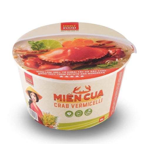 9 55g SIMPLY FOOD Instant Crab Glass Noodles (Min Cua) - BOWLS/ each Chewy, Clear Glass Vermicelli Noodles in a Seafood