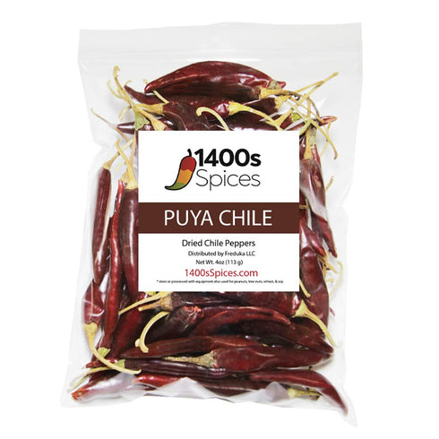 4oz Puya Dried Whole Chile Seco Peppers, Pulla Chili Pods for Authentic Mexican Food, Resealable Bag by 1400s Spices