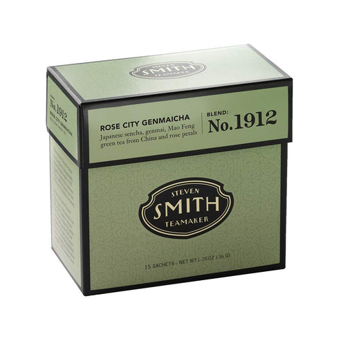Smith Teamaker | Rose City Genmaicha No. 1912 - Sencha, Genmai, Mao Feng Green Tea & Rose Petals, 15 Sachets
