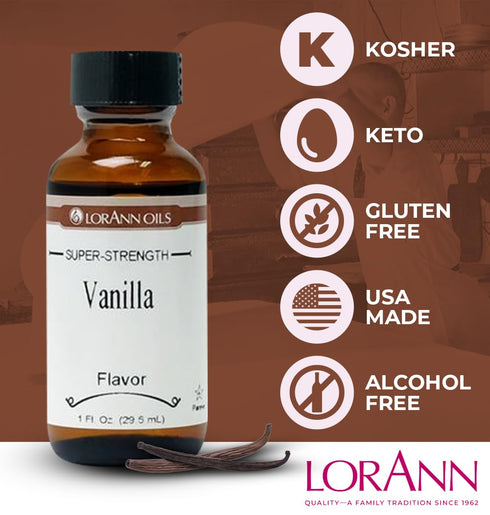LorAnn Oils Super Strength Flavoring, Vanilla, 1 fl oz - Bold, Natural Flavors for Candy Making