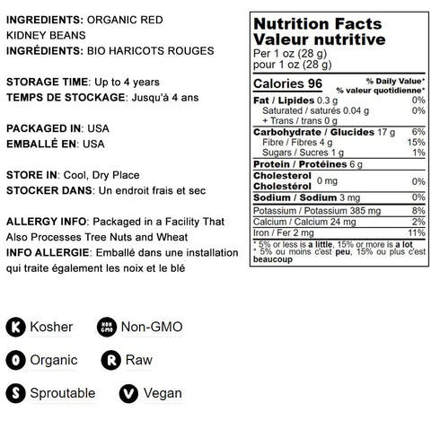 3 Food to Live - Organic Red Kidney Beans, Pounds - Non-GMO, Dry, Raw, Sproutable, Vegan, Kosher, Bulk
