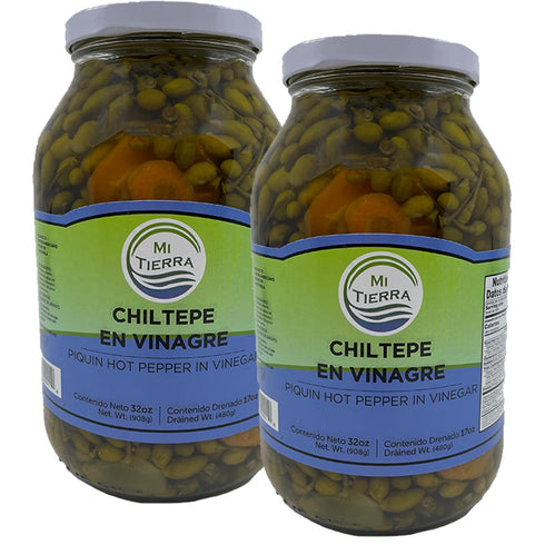 MI TIERRA - Chiltepe in Vinegar 32oz - Chiltepe en Vinegar - Pack of