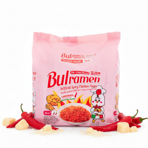 Korean Food Bulramen Stir-Fried Ramen Mild Spicy Carbonara, Artificial Spicy Chicken Flavor,