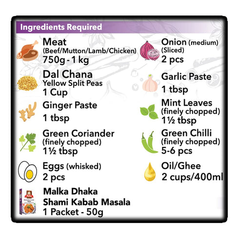 Authentic Gourmet Spice Powder for Minced Meat Patties: Malka Dhaka Shami Kabab Recipe Mix 50g, Vegan & Gluten Free