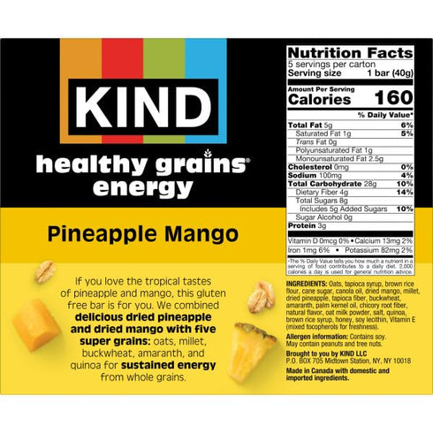 20g 40 Count KIND Healthy Grains Energy Bars, Pineapple Mango, Gluten Free, Healthy Snacks, Whole Grains