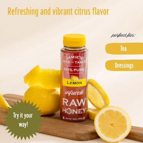 Set 36 Oz, Pack 3 100% Jamie's Hive to Table Infused Honey Gift Hot, Lemon, and Cinnamon Flavors, of Squeeze Bottles