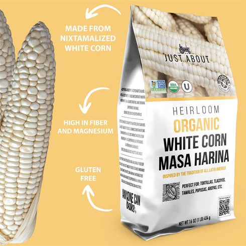 1lb Just About Foods Organic Heirloom White Corn Masa Harina