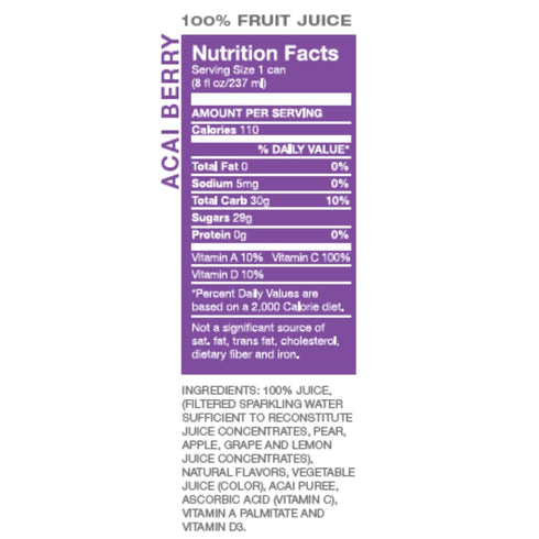 100% 8oz 24) Envy Sparkling Fruit Juice, Acai Berry (Case