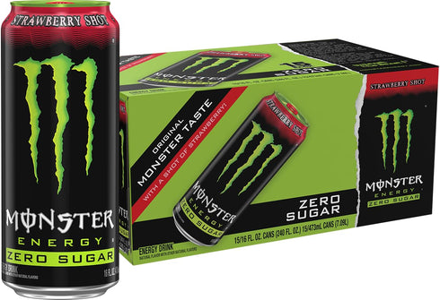 Monster Energy Zero Sugar Strawberry Shot, Green, Original, Free Energy Drink, 16