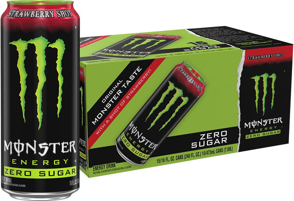 Monster Energy Zero Sugar Strawberry Shot, Green, Original, Free Energy Drink, 16