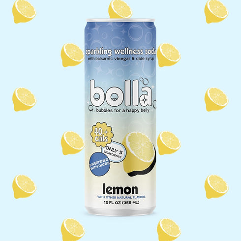 5 12 pack Lemon Sparkling Wellness Soda Naturally sweetened with dates Crafted with balsamic vinegar simple ingredients