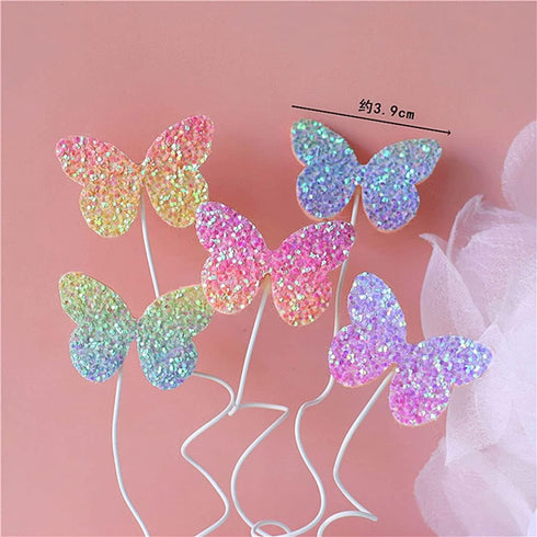 Newmemo 12pcs Gradient Sequins Butterfly Cake Toppers - Rose Gold Confetti Balloon Cake Supplies for Birthday Wedding