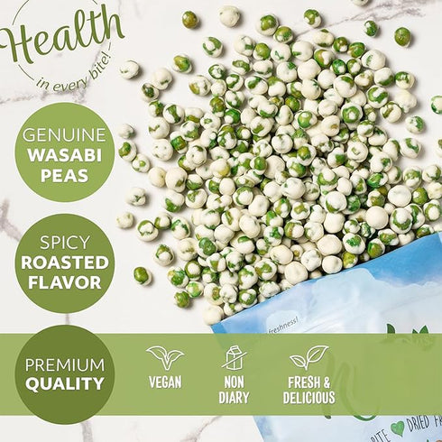 Packed (2 LBS) NUTS U.S. - Wasabi Coated Green Peas | Vegan | Premium Quality | Crunchy & Spicy Roasted Flavor | in a