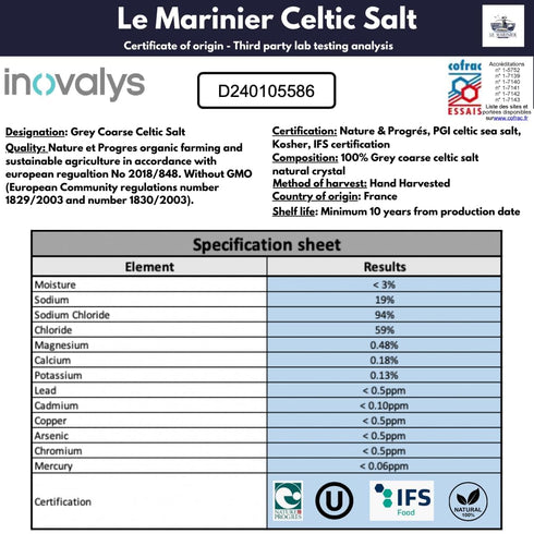 0.6lb 8.81oz. 100% (0.6lb Le Marinier Celtic Salt Organic Grey Coarse, Natural and Unrefined. French Sea Salt Mineral