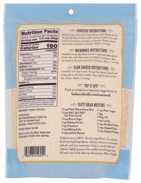 18.0 OZ (Pack 6) Bob's Red Mill Cereal Oat Bran Organic