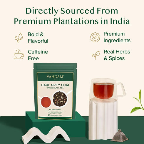 VAHDAM Earl Grey Masala Chai - High Caffeine, Non-GMO, Gluten-Free - 50 Cups/3.53 oz Vacuum Sealed Pack