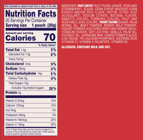 Generic 1.8 oz, 20 Fruit 'n Yogurt, Fruits Snacks, Strawberry, ct