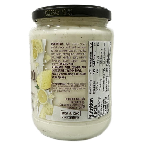 14.5 oz SACLA Alfredo Pasta Sauce with Lemon | Creamy Italian White Pasta Sauce with Cheese & Lemon | Glass Jar |