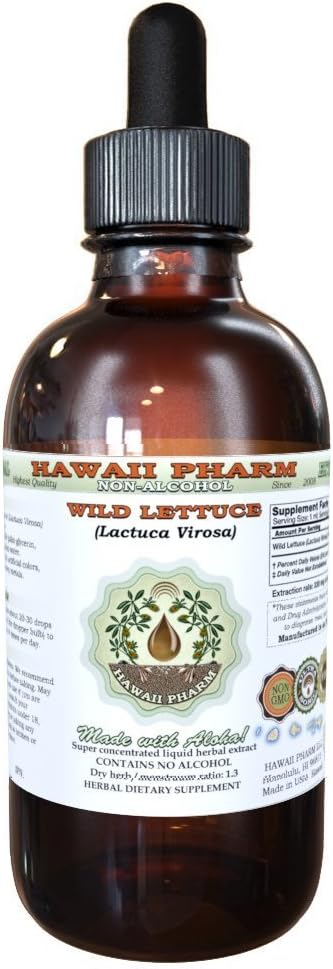 Hawaii Pharm Wild Lettuce Alcohol-Free Liquid Extract, Organic Wild Lettuce (Lactuca Virosa) Dried Herb Glycerite, 2