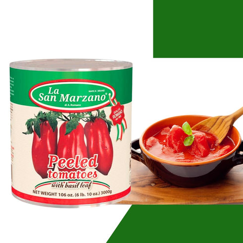 106 oz (#10 100% La San Marzano Large Can, Peeled Plum Tomatoes in Puree with Basil Leaf, Can), Premium Quality