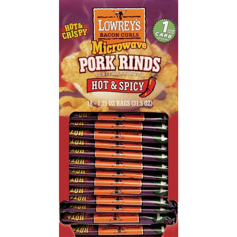 Lowrey's Hot and Spicy Microwave Pork Rinds 1.75 oz. Packet - Case