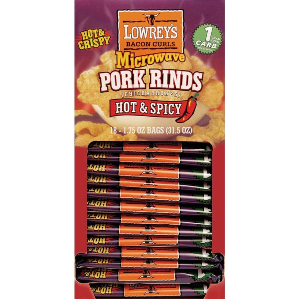 Lowrey's Hot and Spicy Microwave Pork Rinds 1.75 oz. Packet - Case