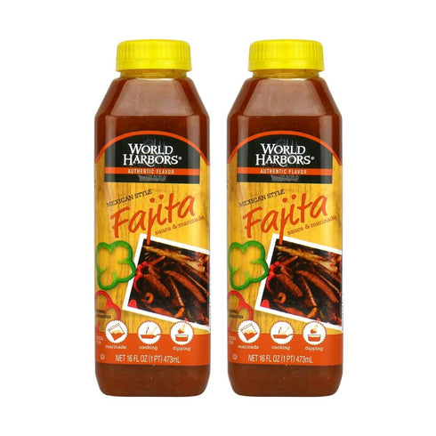 World Harbors Mexican Style Fajita Marinade - 16-Fl Oz (Pack of 2), Perfect for Fajita Meat and Veggies