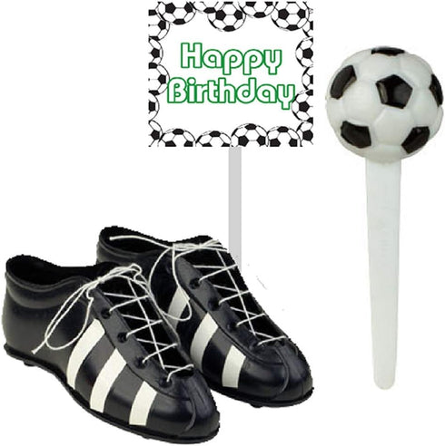 Soccer Foot Ball Birthday Party Cake Decoration Topper - Mini Soccer Shoes Cleats Pick and Banner