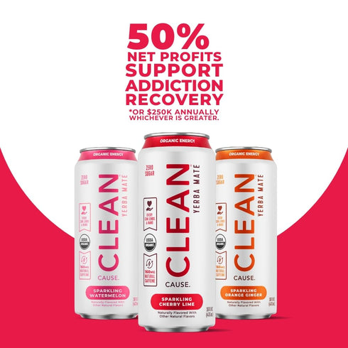 160mg (16oz 12-Pack CLEAN Cause Zero Sugar Watermelon Yerba Mate Tea Sparkling, USDA Organic Energy Drink Alternative