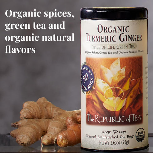 100 The Republic of Tea - Organic Turmeric Ginger Green Tea Super Refill, Tea Bags, Naturally Caffeinated