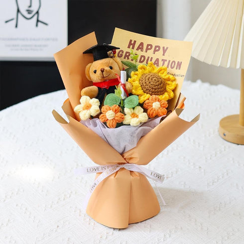 Generic Set,Graduation 2026 Graduation Bear Crochet Flower Bouquet Gifts,Class of Grad Sunflower Bouquets with Greeting
