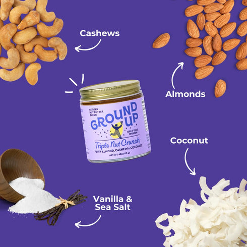 Ground Up Chunky Nut Butter - Almond and Cashew Butter - Peanut-Free, Dairy-Free, Gluten-Free, Vegan - Trio Tasting
