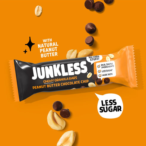 2 (12Bars) JUNKLESS Classic Chewy Granola Bars - Chocolate Chip and Peanut Butter Chocolate Chip, Gluten-Free, Non-GMO