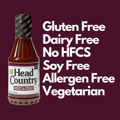 Head Country Bar-B-Q Sauce - Sweet & Sticky, Gluten Free, 20 Ounce, Great on Beef, Pork & Chicken