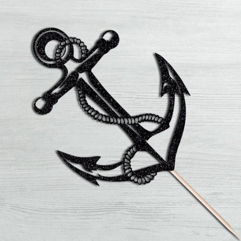 Nautical Ship Anchor Cake Topper - Bon Voyage Party Decoration in Navy