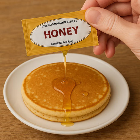 Movelo Packets 25 Packs Pack Honey Single-Serve Portion Sachets with Wooden Dipper Natural Sweetener for Tea, Coffee
