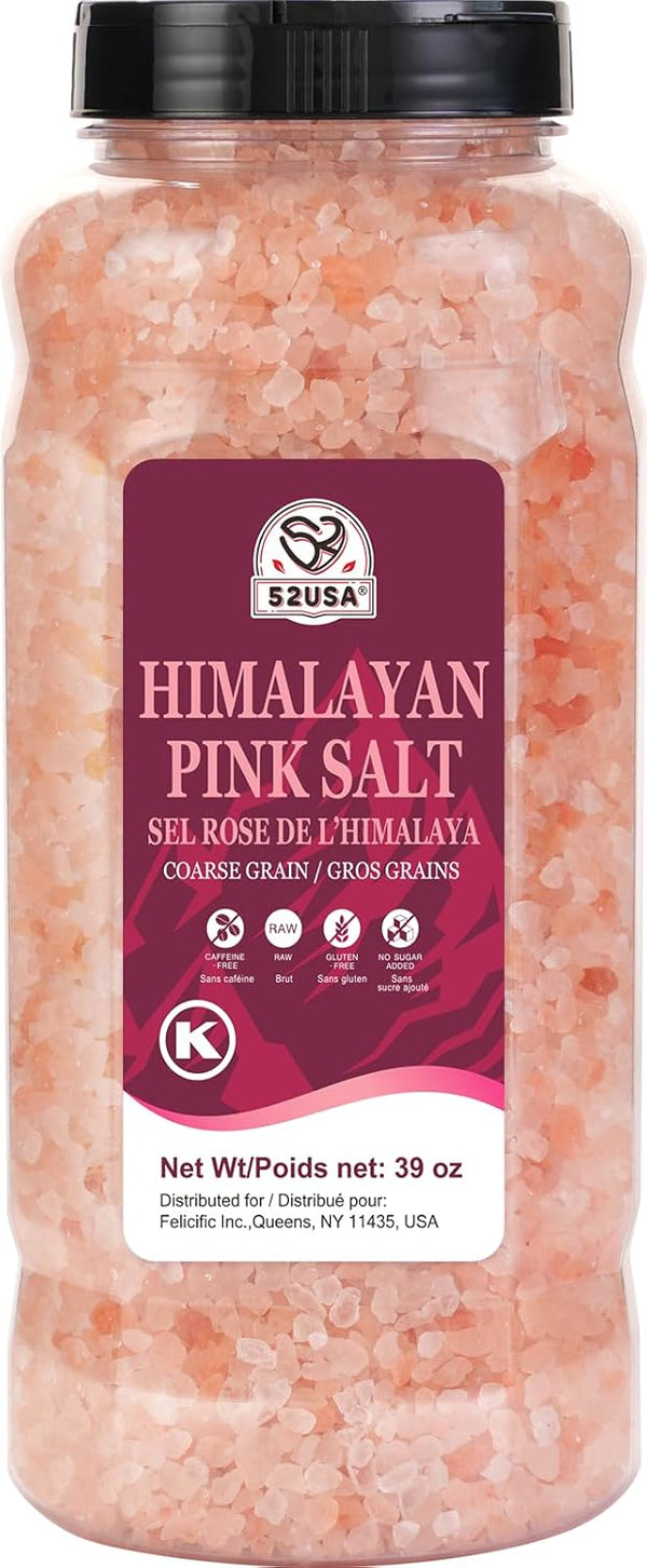 52USA Himalayan Pink Salt, Coarse Grain, 39 oz (2.4 LB), Pink Himalayan