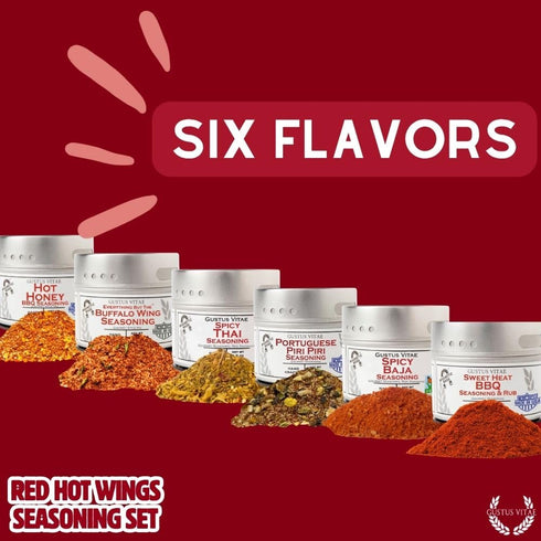 Set 6 Packed, Red Hot Wings Seasoning | Authentic Small Batch Seasoning Mixes For Chicken Wings, Buffalo Wings, Chicken