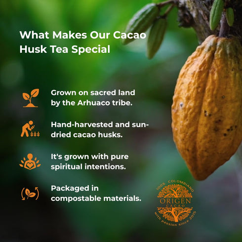 100% 8 oz Origen Cacao Husk Tea Natural Cacao Shell Zero Sugar, Caffeine-Free Superfood Healthy Chocolate Tea