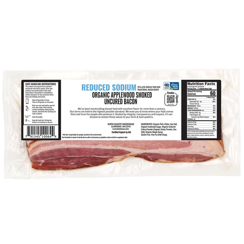 North Country Smokehouse 8 , Organic Reduced Sodium Applewood Smoked Uncured Bacon, Ounce