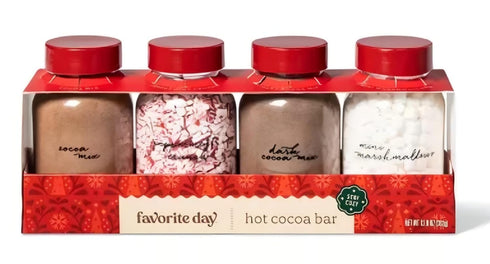 Generic Holiday Hot Cocoa Bar Kit, 4 Jars with Cocoa Mix, Peppermint Crunch,