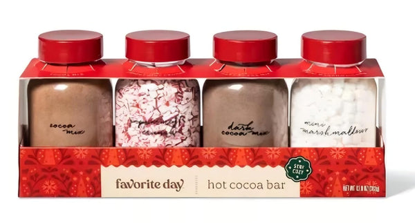 Generic Holiday Hot Cocoa Bar Kit, 4 Jars with Cocoa Mix, Peppermint Crunch,